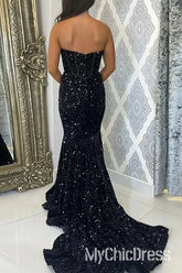 Fully Glitter Sequins Prom Dress Sweetheart Strapless Formal Gowns